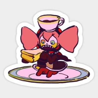 pink pastel charlotte eating cheesecake and coffee on a plate / madoka magica Sticker